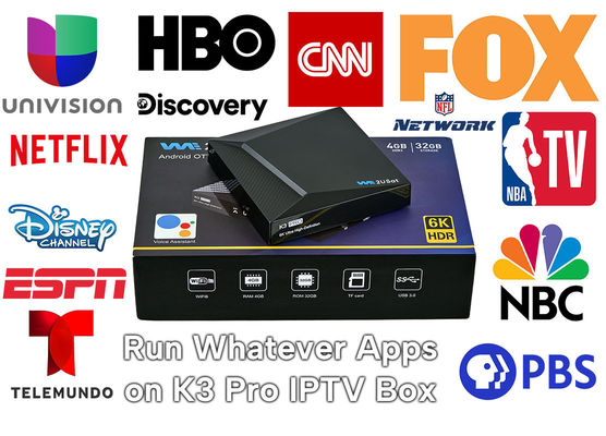 Czarny Android IPTV Box K3 Pro OTT Streaming Box Lifetime IPTV Smart Box